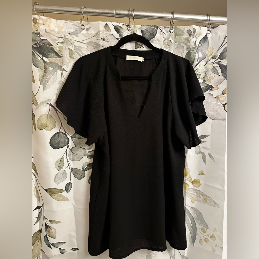 Black Flutter Sleeve Blouse